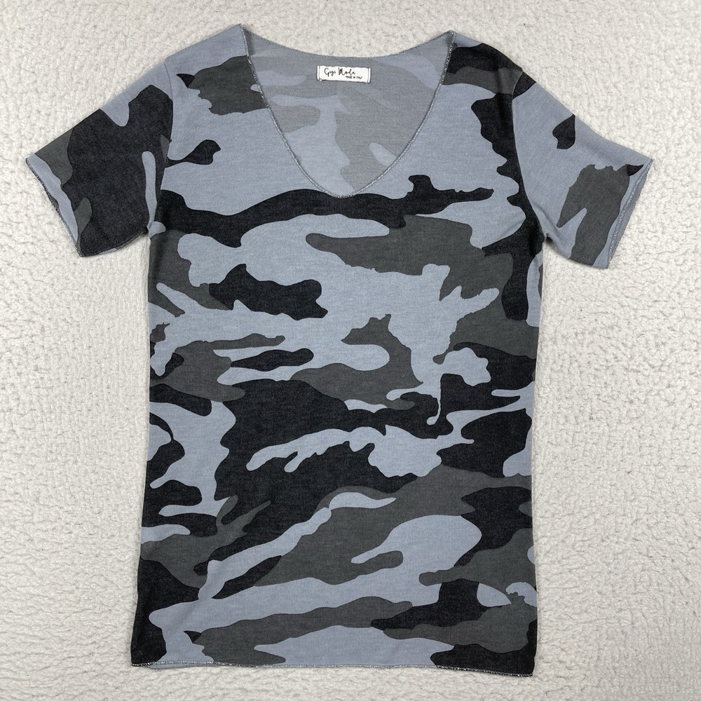Gigi Moda Shirt Womens One‎ Size (XS) Apuma Camo Top Metallic Hems Italy Fashion